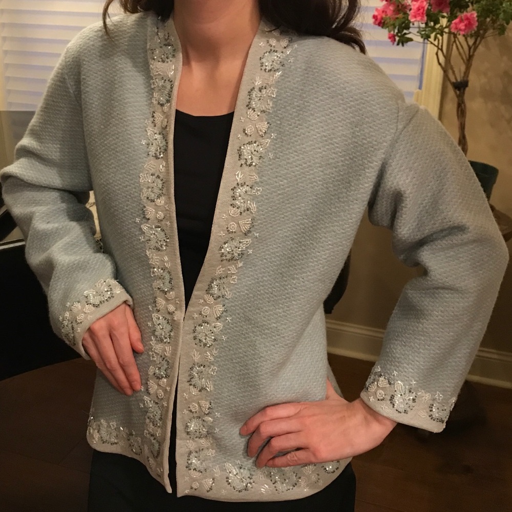 Sigrid Olsen tweed wool jacket with beading